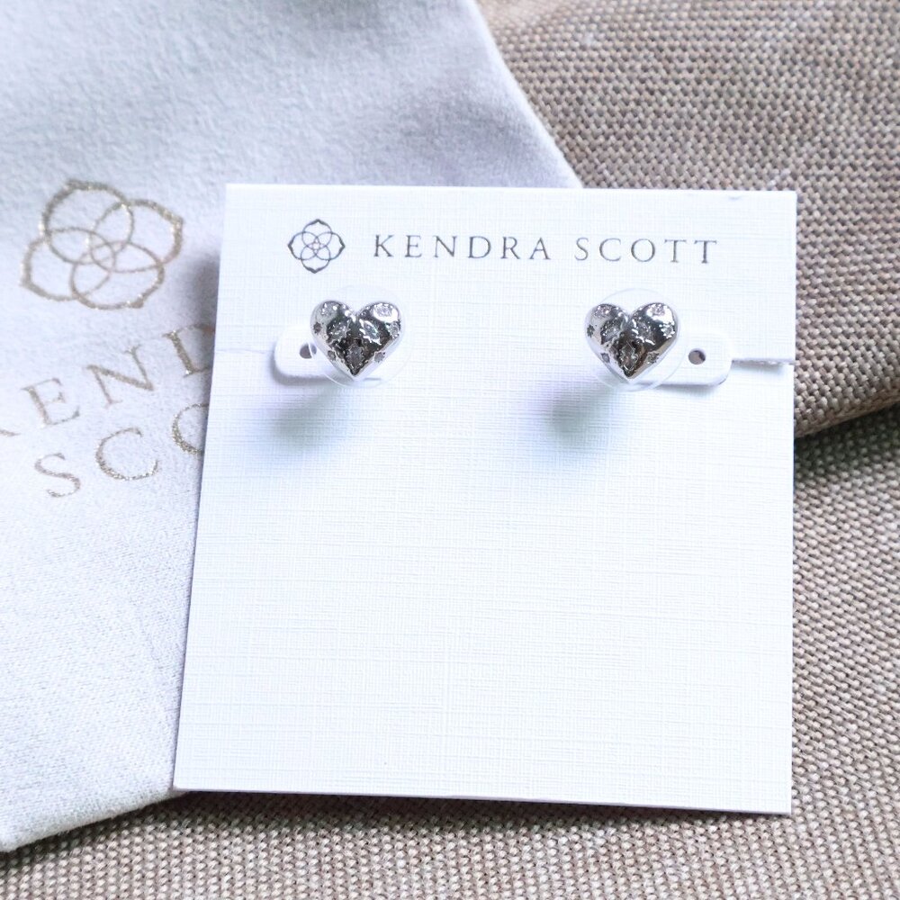 Kendra Scott Holland Silver White CZ Heart Stud Earrings